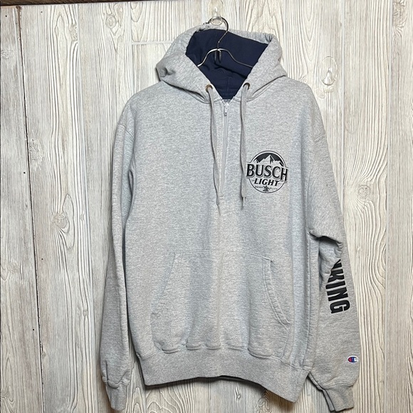 Champion Other - Champion Gray and Navy Hoodie Busch Light Day Drinking Size Medium
